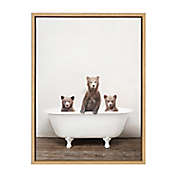 Kate and Laurel Sylvie Little Bears in Vintage Bathtub 18-Inch x 24-Inch Framed Canvas Wall Art