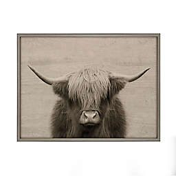 Kate and Laurel™ Hey Dude Highland Cow 24-Inch x 32-Inch Framed Wall Art in Grey