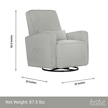 évolur Holland Upholstered Swivel Glider with Lumbar Pillow in Harbor. View a larger version of this product image.