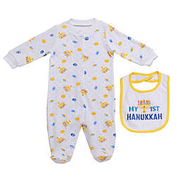 Baby Starters Size 3M 2-Piece 1st Hanukkah Footie Sleep and Play and Bib Set in White