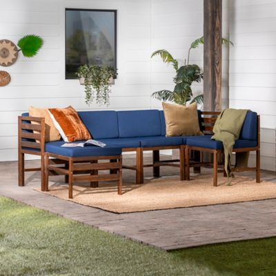 Forest Gate 6-Piece Modern Modular Patio Chat Set in Dark Brown/Navy
