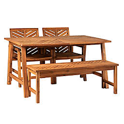 Forest Gate 4-Piece Boho Slat Outdoor Dining Set in Brown