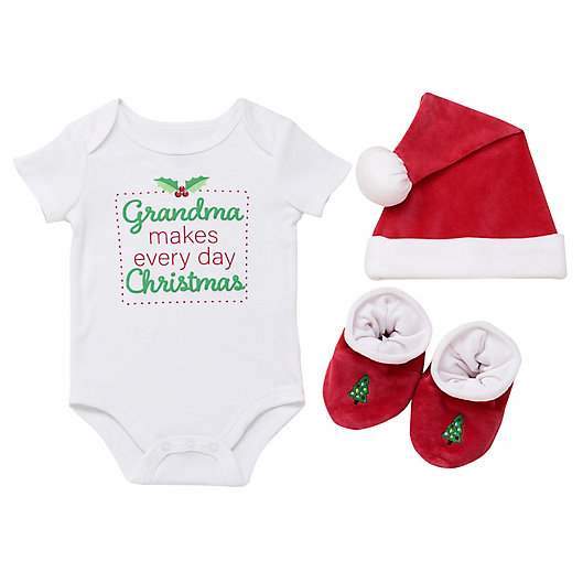 Alternate image 1 for Baby Starters® 3-Piece Grandma Christmas Bodysuit, Hat, and Booties Set