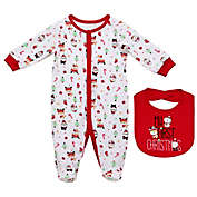 Baby Starters&reg; Size 3M 2-Piece First Christmas Sleep and Play and Bib Set in White