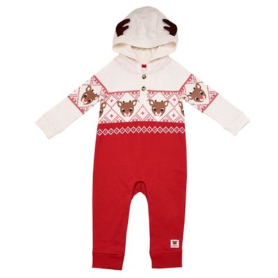 Rudolph&reg; Antlers Long Sleeve Hooded Christmas Coverall in Red