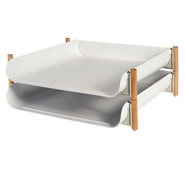 Squared Away&trade; Wood and Metal Stacking Paper Tray in Coconut Milk. View a larger version of this product image.