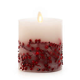 Luminara® 4-Inch Red Berries Real-Flame Effect Pillar Candle