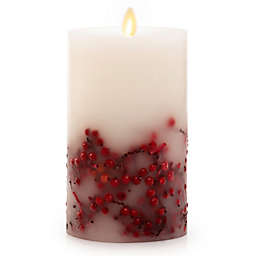 Luminara® 6-Inch Red Berries Real-Flame Effect Pillar Candle