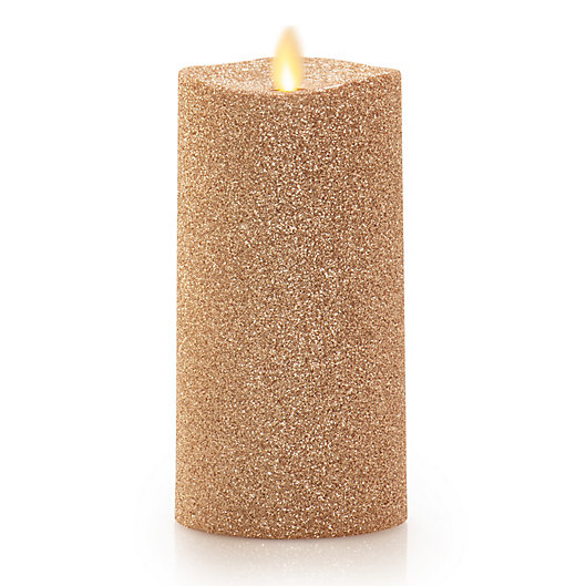 Alternate image 1 for Luminara® Glitter Real-Flame Effect 6-Inch Pillar Candle in Gold