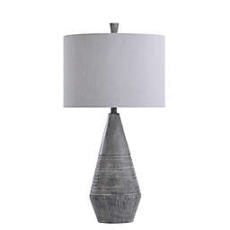 StyleCraft Tipton Farmhouse Table Lamp in Faux Wood Finish with Linen Shade