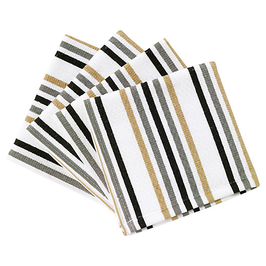 Alternate image 1 for T-fal® 4-Pack Stripe Cotton Terry Dish Cloths in Neutral