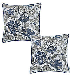HomeRoots Iris Flowers Square Throw Pillow Covers in Blue (Set of 2)
