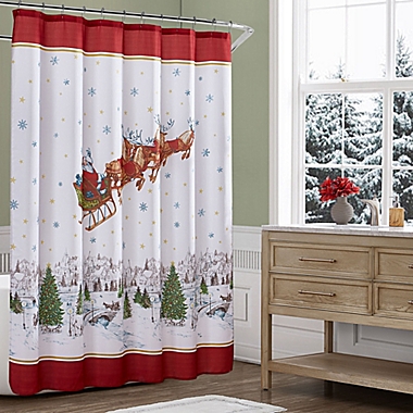 Season's Greetings Christmas Holiday Fabric Shower Curtain Christmas Santa 