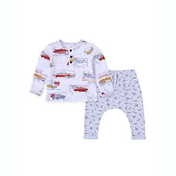 Kidding Around Size 18M 2-Piece Car Print Henley Top and Pant Set in White/Grey