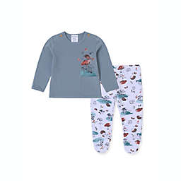 Kidding Around Preemie 2-Piece Forest Friends Top and Footed Pant Set in Sage