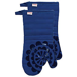 T-fal® 2-Pack Medallion Cotton and Silicone Oven Mitts in Blue