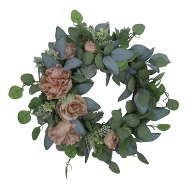 Everhome&trade; Peony and Rose 22-Inch Artificial Half Wreath. View a larger version of this product image.