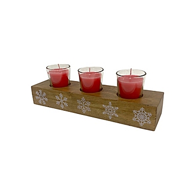 H for Happy&trade; 3-Piece Wooden Snowflake Votive Candle Holder. View a larger version of this product image.