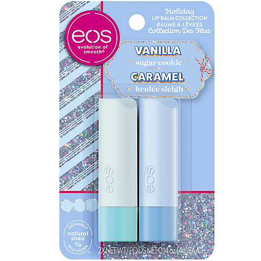 Alternate image 1 for eos™ 2-Piece Holiday Lip Balm Collection in Vanilla Sugar Cookie and Caramel Brulee Sleigh