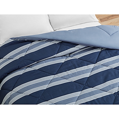 Brushed Microfiber Comforter in Navy Stripe. View a larger version of this product image.
