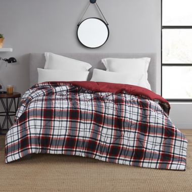Brushed Microfiber Comforter in Red Plaid | Bed Bath & Beyond