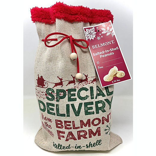 Alternate image 1 for Belmont® Peanuts 3.75 lb. Special Delivery Salted-In-Shell Burlap Bag Holiday Gift Set