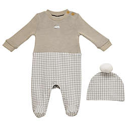 Baby Starters® 2-Piece Bear Train and Gingham Footie and Bib Set in Tan