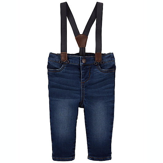 Alternate image 1 for OshKosh B'gosh® Knit Denim Suspender Jeans