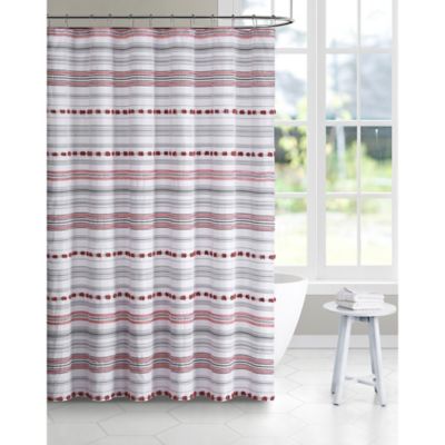 Red White Striped Circus Arena Shower Curtain Set Bathroom Fabric w/ Free Hooks 