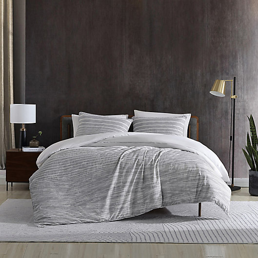 Abstract Stripe Duvet Cover Set In Grey, Kenneth Cole New York Mineral Yarn Dyed Duvet Covers