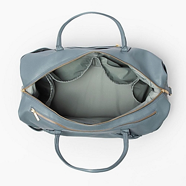 Freshly Picked Faux Leather Weekender Diaper Bag in Dusty Blue. View a larger version of this product image.