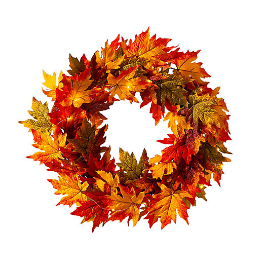 Alternate image 1 for Glitzhome® 2-Foot Lit Fall Maple Leaves Wreath with Clear Lights