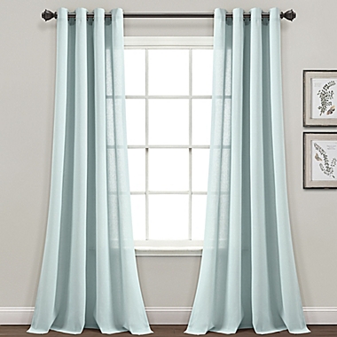Lush Decor Faux Linen 84-Inch Grommet Window Curtain Panels in Blue (Set of 2). View a larger version of this product image.