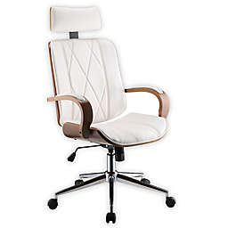 HomeRoots Faux Leather Office Chair in White/Walnut