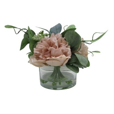 Everhome&trade; 11-Inch Faux Peony and Rose Arrangement in Pink with Glass Vase