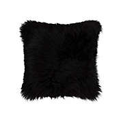 HomeRoots New Zealand Sheepskin Square Throw Pillow in Black