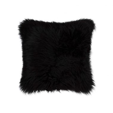HomeRoots New Zealand Sheepskin Square Throw Pillow in Black. View a larger version of this product image.