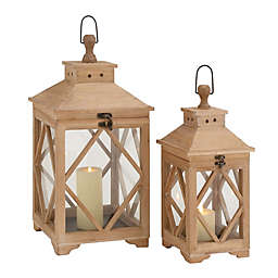 Ridge Road Décor Coastal Wooden Lanterns in Brown (Set of 2)