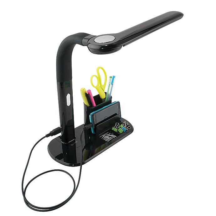 OttLite® LED Pivoting Bankers Desk Lamp with USB Charging Port in Black