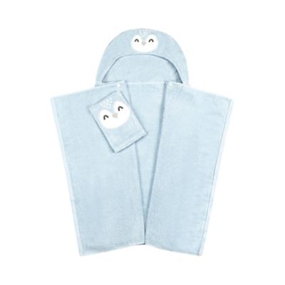 Marmalade&trade; Penguins Hooded Towel and Mitt Set in Grey