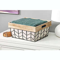 Whitmor Chevron Wire Medium Shelf Tote Basket with Border and Liner in Natural