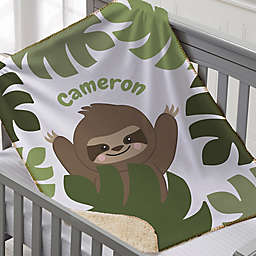 Jolly Jungle 30-Inch x 40-Inch Personalized Sloth Sherpa Baby Blanket in Green