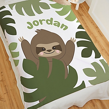 Jolly Jungle 50-Inch x 60-Inch Personalized Sloth Sherpa Baby Blanket in Green. View a larger version of this product image.