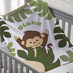 Jolly Jungle Monkey Sherpa Baby Blanket in Green