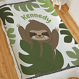 Jolly Jungle Sloth Woven Baby Throw Blanket in Green
