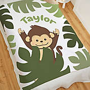 Jolly Jungle Monkey 80-Inch Sherpa Baby Blanket in Green