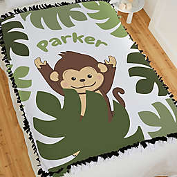 Jolly Jungle Monkey Tie Baby Blanket in Green