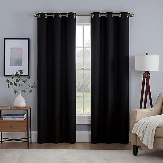 Alternate image 1 for Eclipse® Kylie 63-Inch Grommet 100% Blackout Window Curtain Panels in Black (Set of 2)