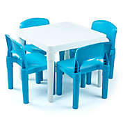 Humble Crew Kids Plastic Outdoor Table and Chair Set in White/Blue
