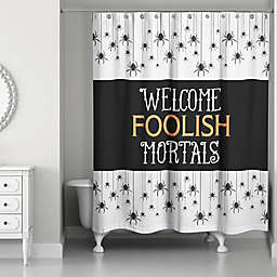 Designs Direct 71-Inch x 74-Inch Welcome Foolish Mortals Shower Curtain in Orange